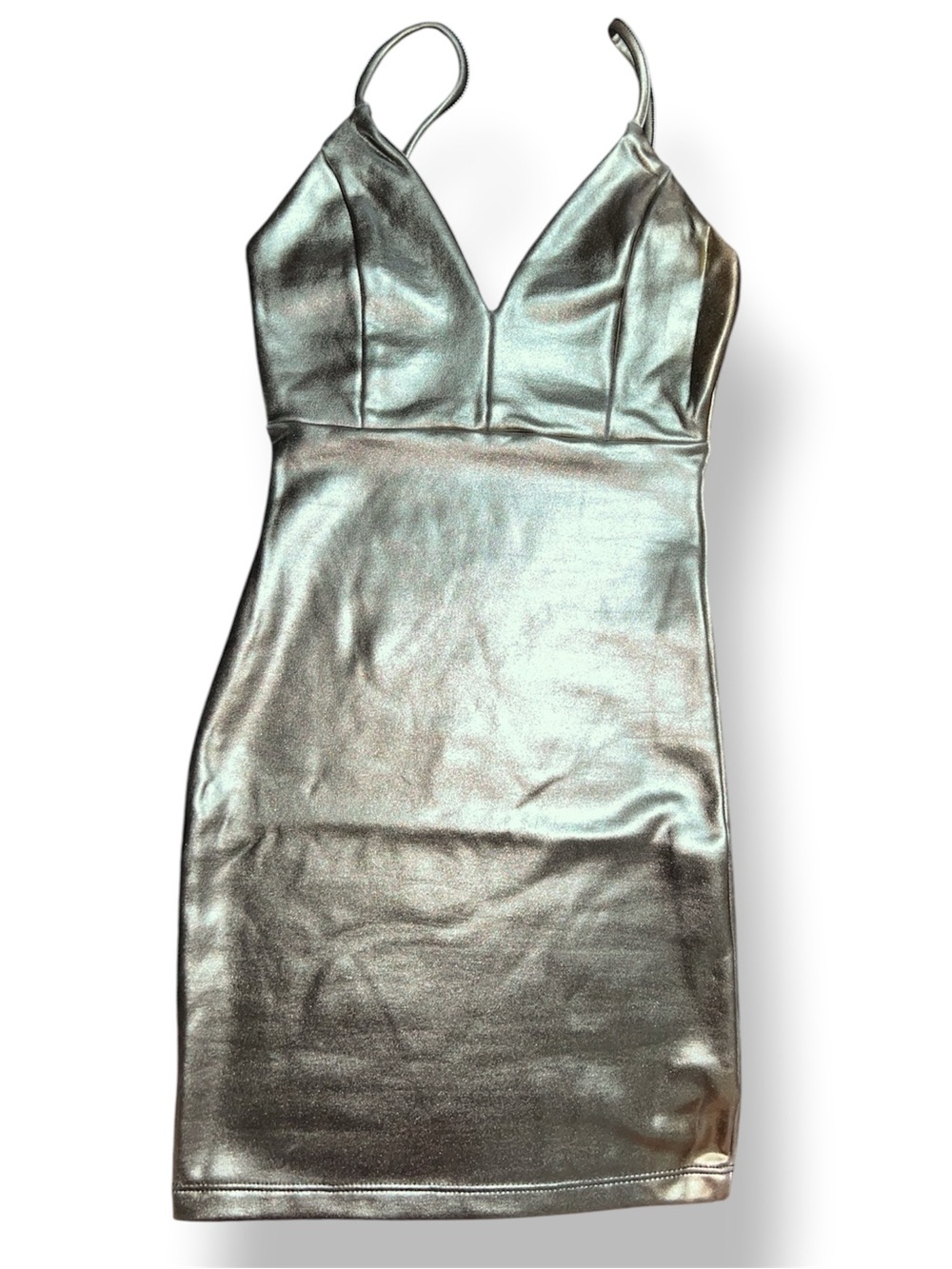 Fashion Nova Metallic Silver Spaghetti Strap Mini Dress